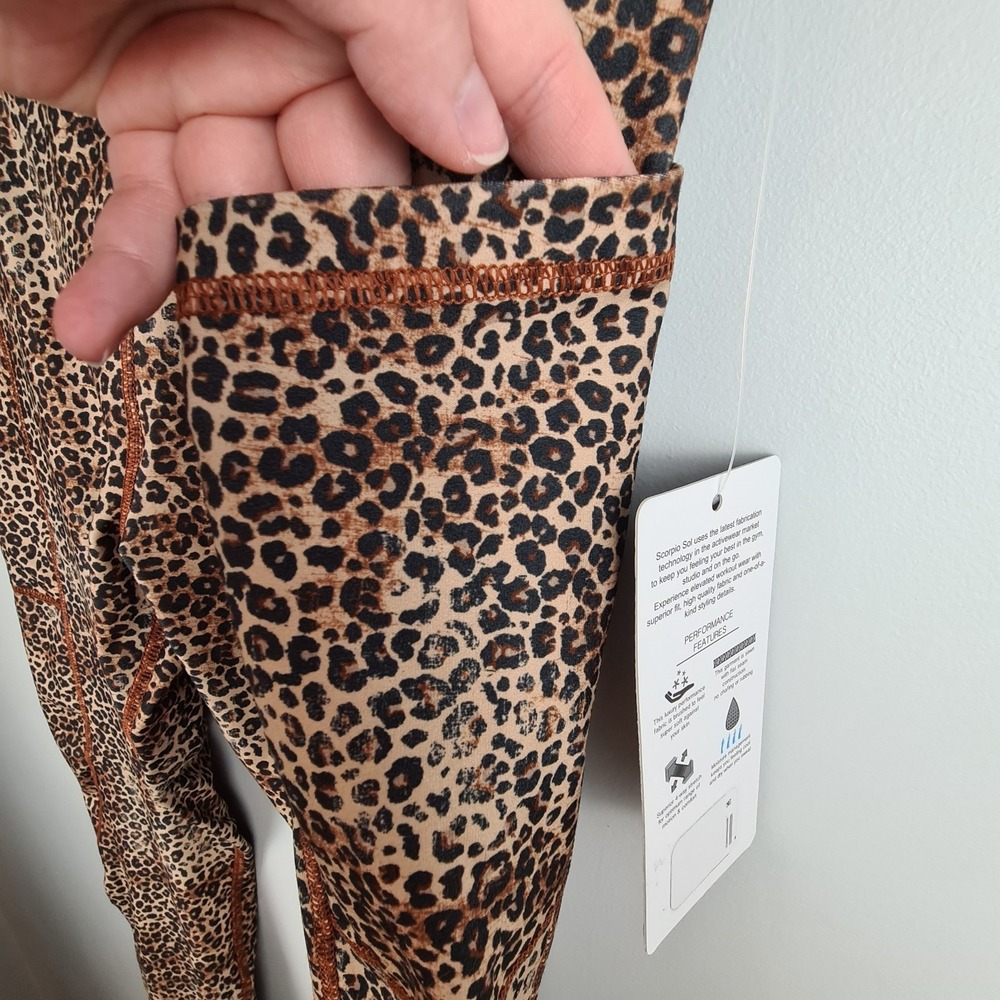 Scorpio Sol High Waist Cheetah Print Soft Leggings Large‎ Tapered Leg Pocket - Picture 2 of 9